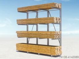 4 Stück Kragarmregal-Ständer einseitig Höhe: 4,16 m / Tiefe: 1,2 m / Länge: 4 m