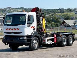 RENAULT KERAX 370 DCI * ABROLLKIPPER 4,85 m * KRAN * 6x4