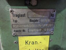 Zasche Demag Kran Drehkran Hallenkran ZHD 500-8 500Kg L 8m Demag PK Kettenzug