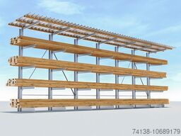 Kragarmregal einseitig mit Dachträger Höhe 4,2 m / Tiefe 1,2 m / Länge 11,5 m