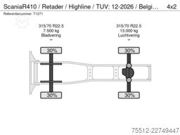 Scania R410 / Retader / Highline / TUV: 12-2026 / Belg...