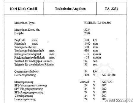 Innra brotsunarvél Karl Klink RISME 10.1400.500