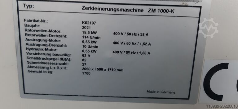 Faaprító Schuko Hacker/ Zerkleinerungsmaschine ZM 1000-K