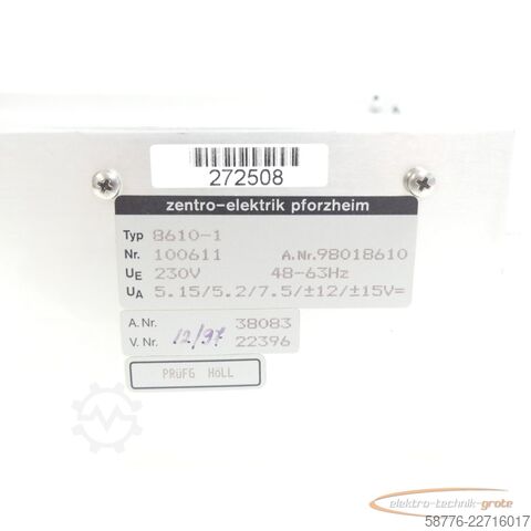组成部分 Zentro-Elektrik zentro-elektrik 8610-1 Power Supply SN:100611