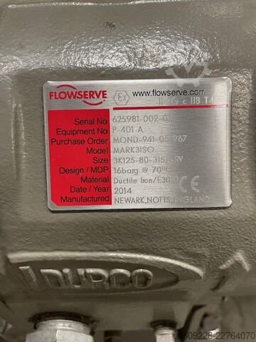 Kreiselprozesspumpe Flowserve DURCO Centrifugal Pump Mark 3 ISO 3K125-80-315RV