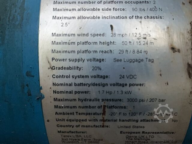 트레일러 장착 붐 리프트 Genie TZ-50 DC w/ Drive 17.09 m