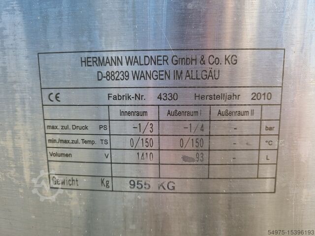 गर्म करने योग्य/ठंडा करने योग्य वैक्यूम/दबाव कंटेनर Hermann Waldner GmbH 4330