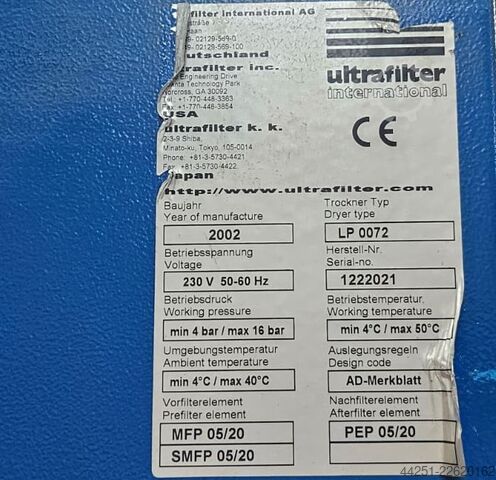Máy sấy khí nén kiểu hấp phụ Ultrafilter (Donaldson) LP 0072