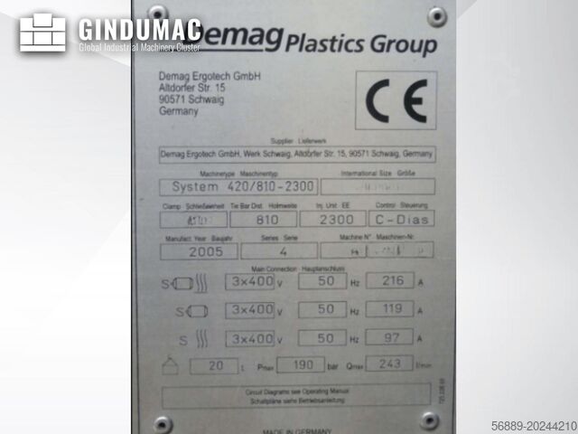 Máquina de moldeo por inyección hidráulica DEMAG Ergotech 420/810-2300