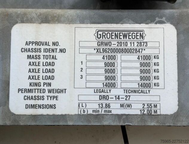 Odprta polprikolica s ponjavo GROENEWEGEN DRO-14-27 GALVANISED CHASSIS DISC BRAKES SLIDING