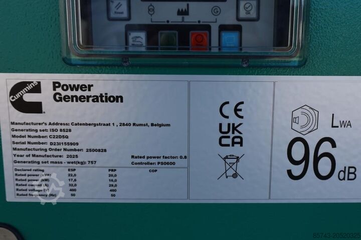 Aggregerad Cummins C22D5Q Declaration of Conformity, Diesel, 22kVA, A