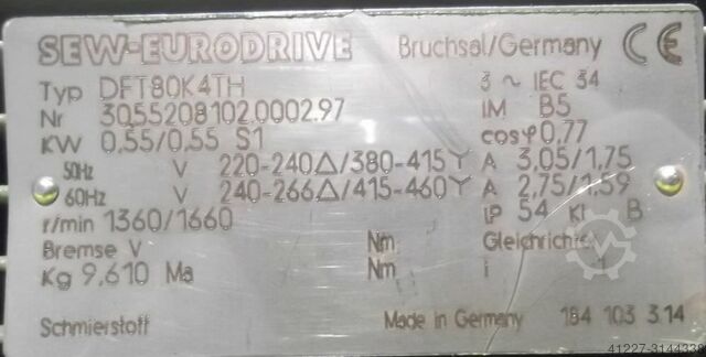 Elektromotors 0,55 kW 1360 apgr./min SEW-EURODRIVE DFT80K4TH