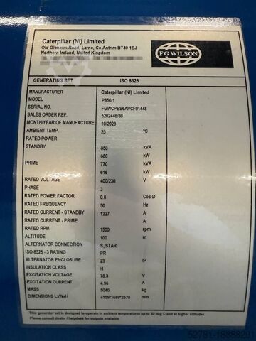Agregāts FG Wilson P850-1 - 850 kVA Open Genset - DPX-16024-O