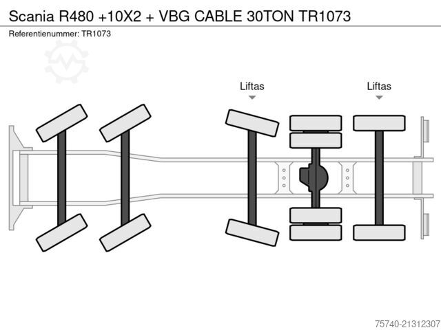 Kabelinė sistema Scania R480 +10X2  + VBG CABLE 30TON