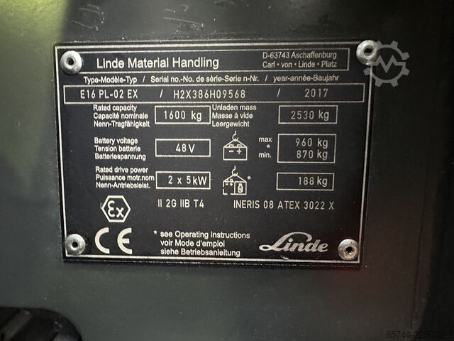 E 16 PL - 386 / 02 Evo * Atex EX * Proplan 2G / Z1 * ¡¡Batería NUEVA!! LINDE E 16 PL - 386 / 02 Evo * Atex EX * Proplan 2G / Z1 * NEW battery !!