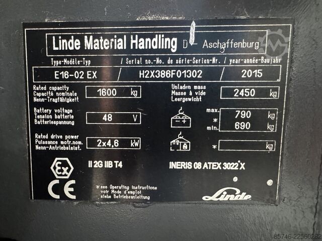 E 16 - 386 / 02 Evo * Atex EX * Proplan 2G / Z1 * НОВИЙ акумулятор !! LINDE E 16 - 386 / 02 Evo * Atex EX * Proplan 2G / Z1 * NEW battery !!