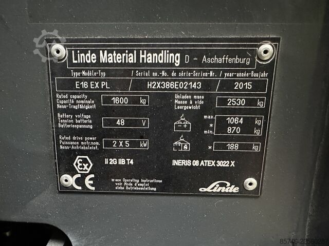 E 16 PL - 386 * Atex EX * Proplan 2G / Z1 * НОВА батарея !! LINDE E 16 PL - 386 * Atex EX * Proplan 2G / Z1 * NEW battery !!