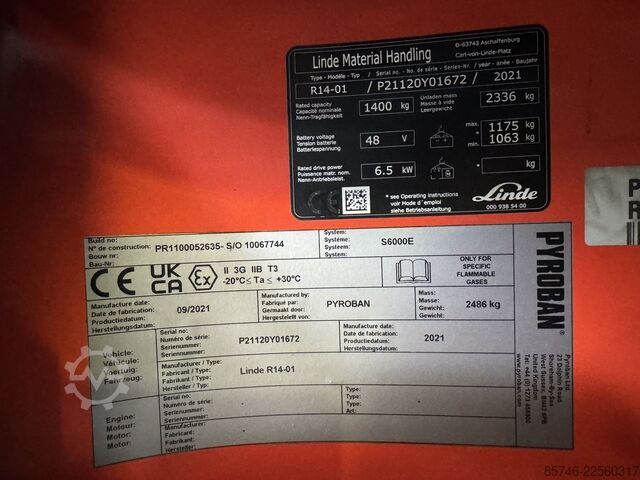 R 14 - * Atex EX * Pyroban 3G / Z2 * Triplex FFL * ¡Batería NUEVA! LINDE R 14 -  * Atex EX * Pyroban  3G / Z2 * Triplex FFL *  NEW battery !!