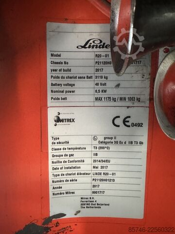 R 20 - * Atex EX * Mitrex 3G / Z2 * Triplex FFL * ¡¡Batería NUEVA!! LINDE R 20 -  * Atex EX * Mitrex 3G / Z2 * Triplex FFL * NEW battery !!