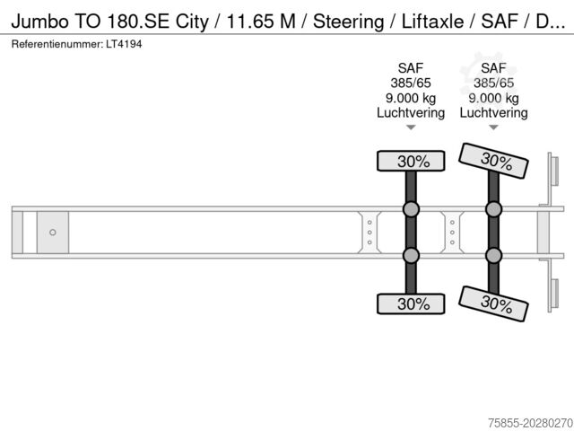 Schiebeplanen Jumbo TO  City / 11.65 M / Steering / Liftaxle ...