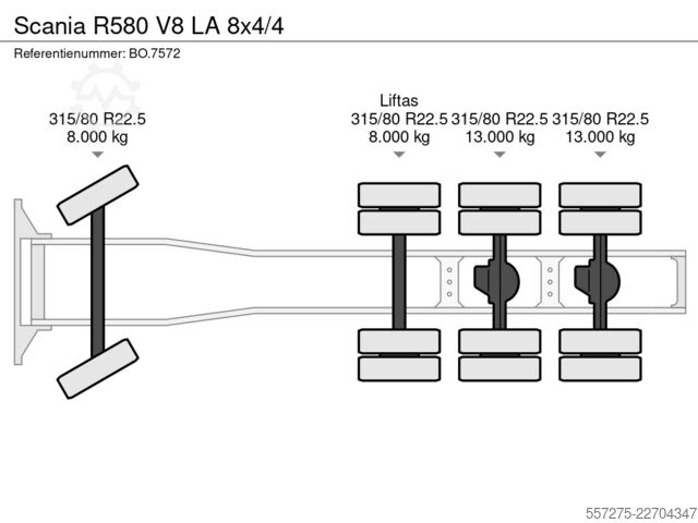 Didelė apkrova Scania R580 V8 LA 8x4/4