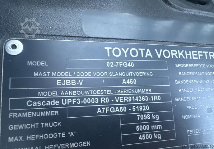 Чотириколісний навантажувач Toyota 7FG40/4500 kg/Positioner+sideshift