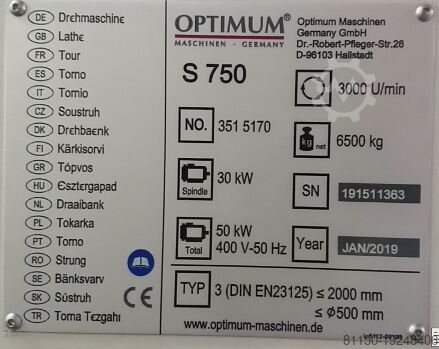 Spitzendrehbank Optimum OPTIturn S 750