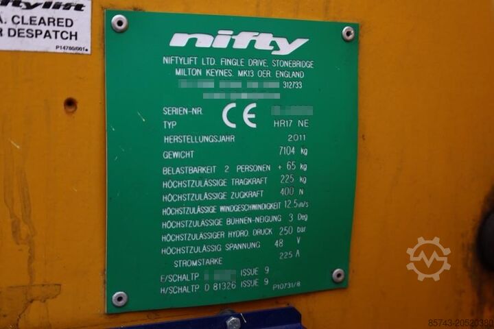 Ledad teleskopisk arbetsplattform Niftylift HR17NE Electric, 17m Working Height, 9.7m Reach, 2
