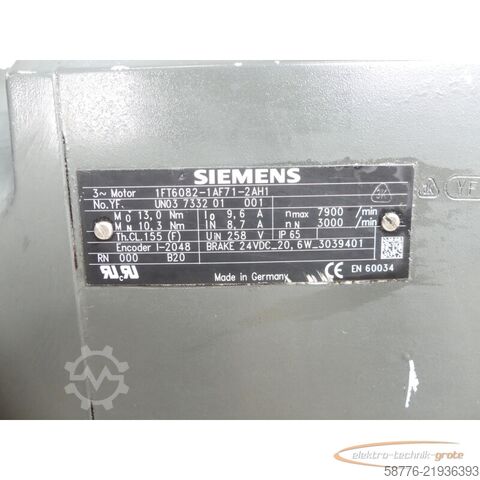 Kontrolna jedinica Siemens 1FT6082-1AF71-2AH1 Servomotor SN: YFUNO3733201001