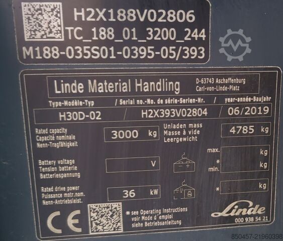 Xe nâng hàng chạy dầu diesel Linde H30D-02 2019y/ 3803mh/ 4m