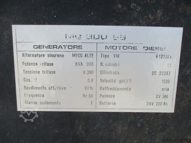 Dizel jeneratör seti MECC ALTE / VM V 12   300 KVA Notstromaggregat, (3519)