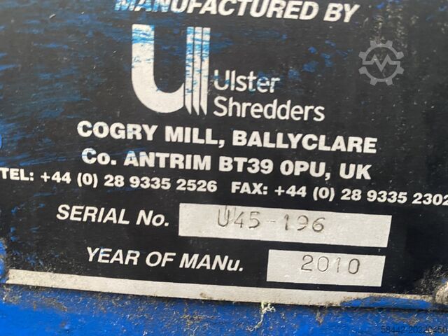Triturador de dois eixos Ulster U45-196 Twin Shaft Industrial Shredder