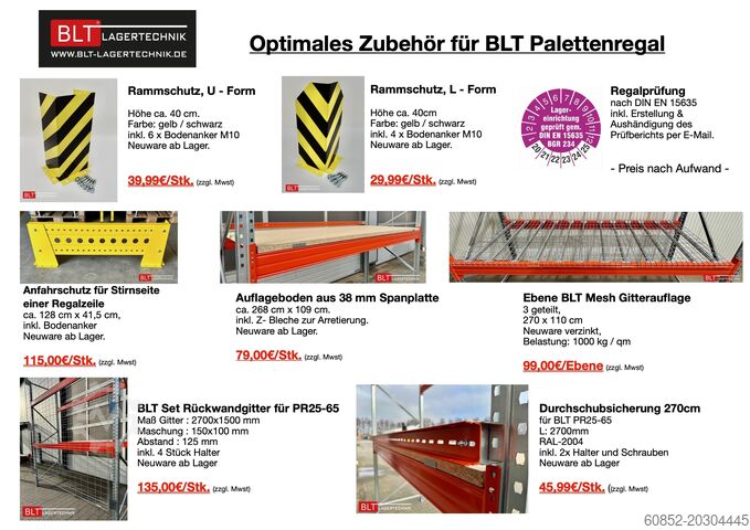 Heavy duty shelf ca. 14 lfm. Palettenregale H: 350cm Fachlast: 3000 kg , 45 Palettenplätze