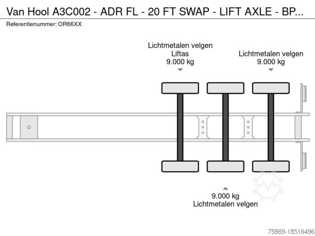 Transportasi kontainer Van Hool A3C002 - ADR FL - 20 FT SWAP - LIFT AXLE - BPW ...