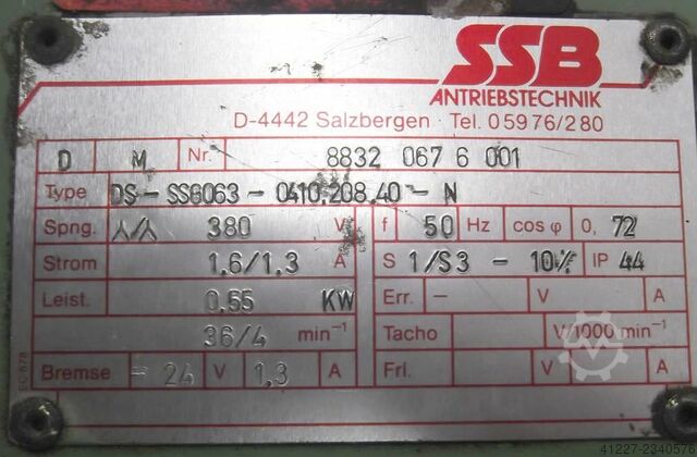 Động cơ bánh răng 0,55 kW 4/36 vòng / phút SSB DS-SS6063