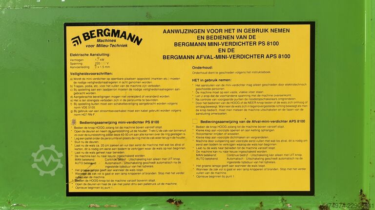 Pressa per balle, pressa per carta, pressa per plastica 220V Bergmann PS 8100-29
