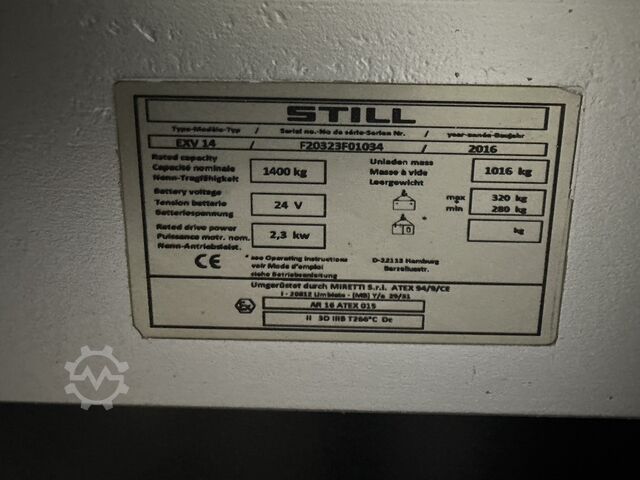 EXV 14 * DEMO !! Atex Miretti EX 3D / Zone 22 !! NEUE Batterie !! STILL EXV 14 * DEMO !! Atex Miretti EX 3D / Zone 22  !! NEW battery !!