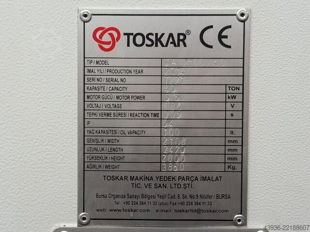 Presse plieuse TOSKAR - TA 2100-40 Toskar TA 2100-40