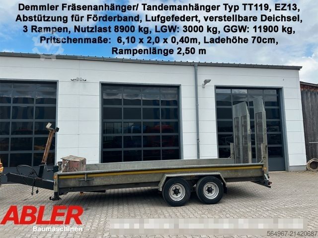Dieplader oplegger Demmler TT119 Tiefladeranhänger mit Rampen Fräse