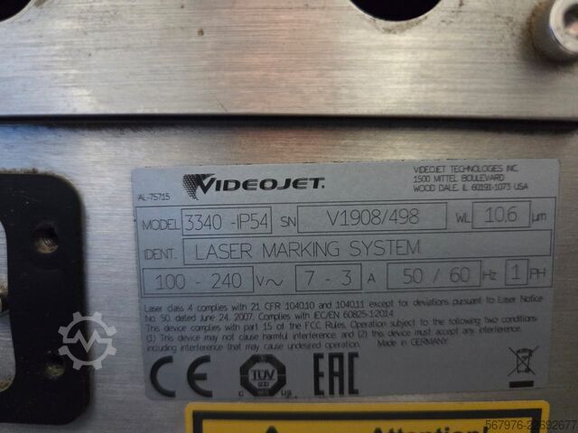 Laserový značicí systém Videojet 3340 Laser Marking Systems & Extractor