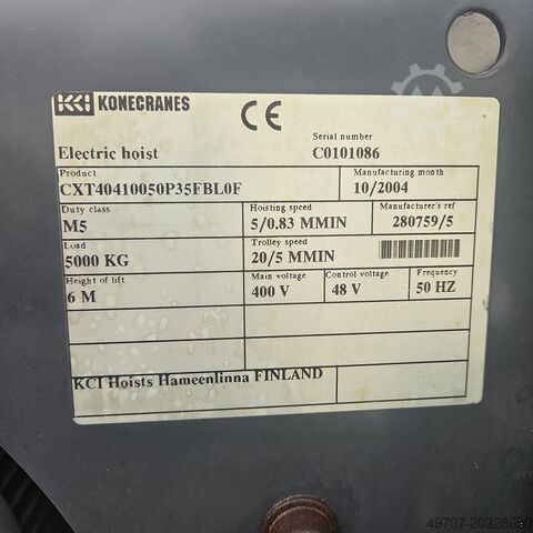Troliu electric cu cablu Konecranes CXT400 5t Konecranes CXT400 5000kg hoist 6m