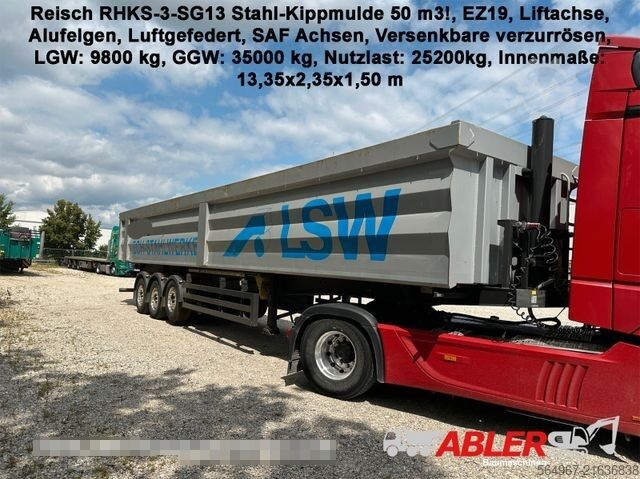 Tipper semitrailer REISCH RHKS-3-SG13 Kippmulde 50m3 Schrottmulde Abbruch