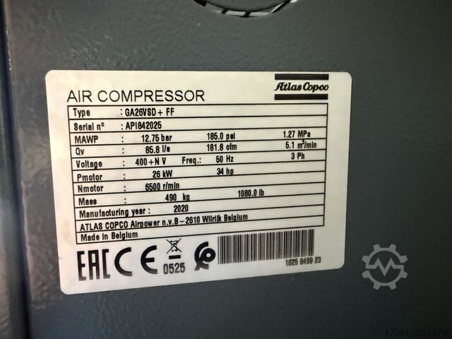 Screw air compressor ATLAS COPCO GA 26 VSD+FF