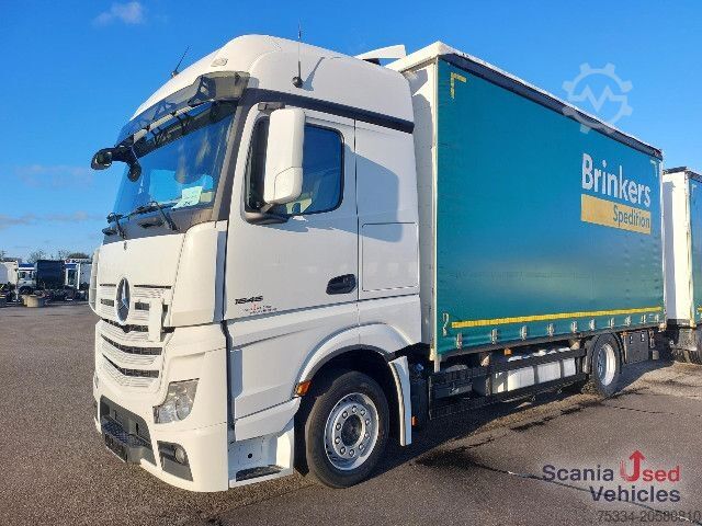 รถบรรทุกพื้นเรียบพร้อมผ้าใบคลุม Mercedes-Benz 1845L Plane/Edscha NUR KOMPLETT m. ANH.!!!