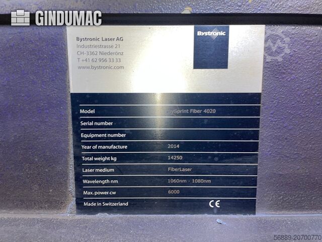 Machine de découpe laser à fibre Bystronic Bysprint Fiber 4020
