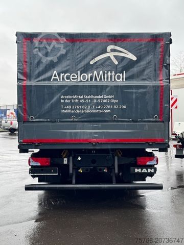 Truk bak datar dengan terpal MAN TGS 26.460 L / LENKACHSE / STAHLPRITSCHE