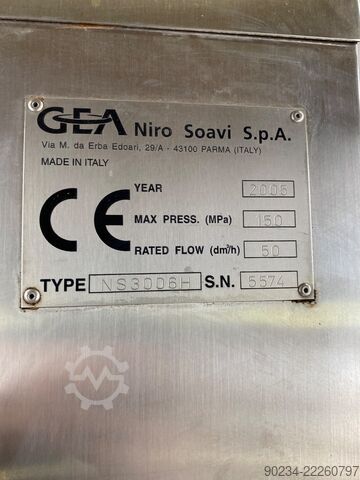 Homogeneizador de pistón usado Gea Niro Soavi NS3006H, 50 L/H, 1500 Bar GEA NIRO NS3006H