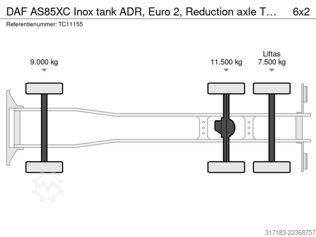 Sugande fordon DAF AS85XC Inox tank ADR, Euro 2, Reduction axle