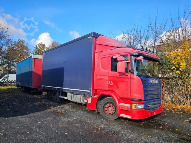 شاحنة بمسطحة ومشمع SCANIA G410 Volumen, Edscha, Hubdach+Tandemhänger