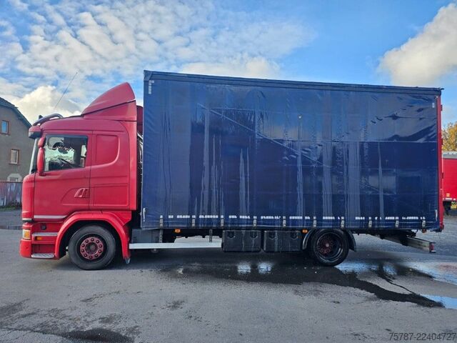 شاحنة بمسطحة ومشمع SCANIA G410 Volumen, Edscha, Hubdach+Tandemhänger